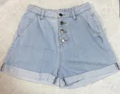デニムショートパンツ ライトブルー ボタンフライ ハイウェスト