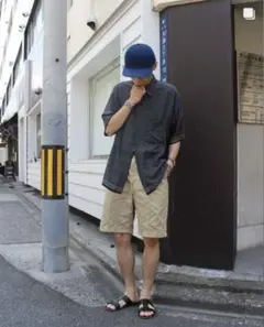 MANHATTAN 100%レーヨン 半袖シャツ L/G 黒 総柄 小紋柄