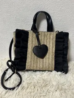 美品☆DIANA 2way ショルダーバッグ デニム フリル ハートチャーム 