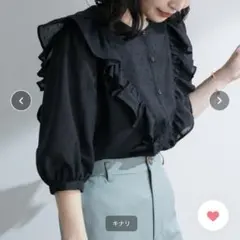 VIS　V切り替えフリルブラウス　七分丈