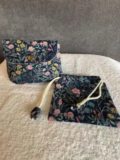 ❤️ミニポーチ＆ミニ巾着袋‪‪❤︎‬花柄ネイビー‪‪❤︎‬プチギフト❤︎ハンドメイド❤️