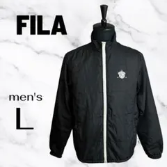 【FILA】ゴルフウェア　ダウンジャケット　中綿　刺繍　破れ　ブラック　L