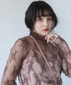 muguet sheer flower lace tops brownのサムネイル