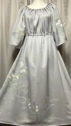 着物リメイク　Ａラインロングワンピース（正絹）リボンベルト付き