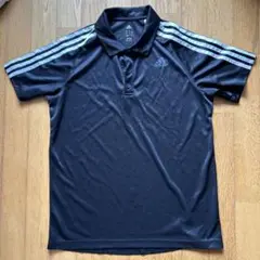adidas ブラック ポロシャツ ストライプ　Lサイズ