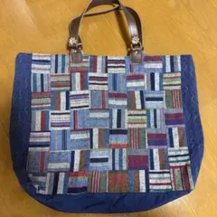 ハンドメイド 絣パッチワーク トートバッグ