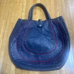ネイビー レザー ハンドバッグ　昭和レトロ