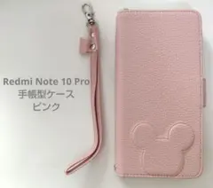 Redmi Note 10 Pro ケース　カバー　手帳型　ピンク　ミッキー風