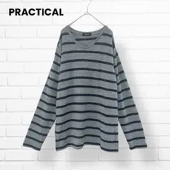 美品✨PRACTICAL ボーダー 長袖ニット【Ｍ】薄手 Ｖネック グレー×紺