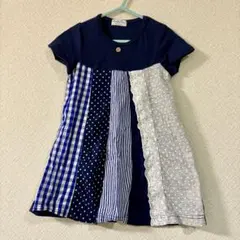 半袖ワンピース パッチワークデザイン 100cm ネイビー系のサムネイル