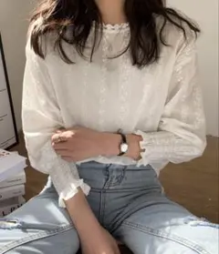 ABITOKYO フラワーレースボリュームスリーブブラウス