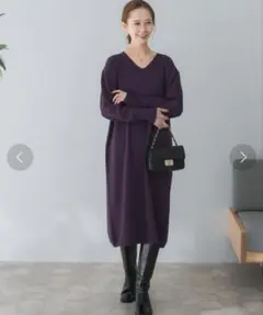 アーバンリサーチロッソ Vネック ニットロングワンピース パープル カシミヤ混