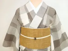超美品 竺仙 奥州小紋 松煙染 浴衣 着物 夏物 163裄68.5 格子 青 紺 