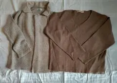 リブ編みブラウンVネックセーター