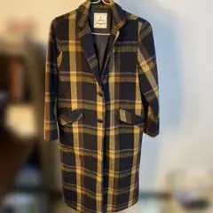 AS KNOW AS チェスターコート ネイビー/イエロー/ブラウンチェック