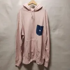 リーLeeメンズデニムポケット付きくすみピンクスウェットパーカーXL