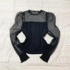 ダークコア ドット柄シアートップス パフスリーブのサムネイル