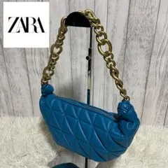 【美品】ZARA ザラ キルティング チェーンバッグ ブルー フェイクレザー
