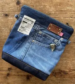 vol.1046 usedデニムリメイク　ポーチ20cm 2way