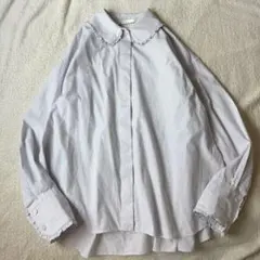 美品 ザシンゾーン コットンフリル シャツ ブラウス ビッグカラー 丸襟 長袖のサムネイル