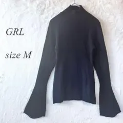 GRL タートルネック フレア袖 Mサイズ 黒 無地 伸縮性 646