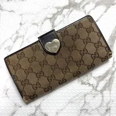 グッチ ラブリーハート 長財布 GGキャンバス Wホック ブラウン