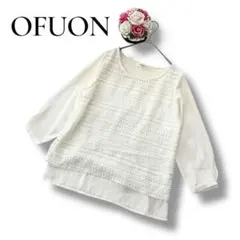 OFUON オフオン　レディース　7分袖　レースブラウス　ホワイト　白　Mサイズ