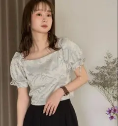 【mideal】jacquad puff blouse / blue