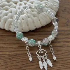 【未使用】緑と透明ビーズのカジュアルブレスレット