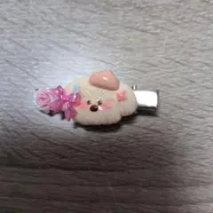 犬型ヘアピン ピンクリボン付き
