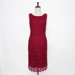 ローラアシュレイ 総レースワンピース ノースリーブ ワインレッド S*OD823