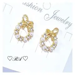 ハンドメイド　小さな可愛いいリボン…パールとジルコニア