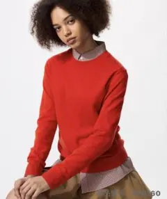 ユニクロ　カシミヤクルーネックセーター ニット レッド 赤　L