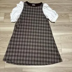 OLIVE des OLIVE チェックワンピース 半袖 プリーツ 春秋　膝丈