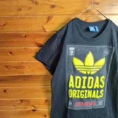 adidas　アディダス　Tシャツ　半袖　ロゴ　XO　XL　LL　2L　黒　黄