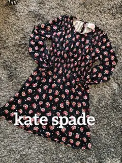【美品】kate spade 花柄長袖　ワンピース ネイビー