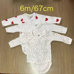 PETIT BATEAU 肌着 長袖 3枚セット 6m67cmハート柄 花柄