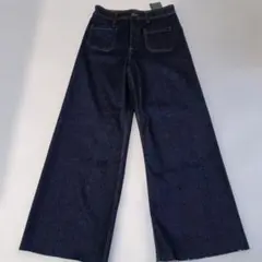 ザラ　ワイドデニムパンツ　ストレート フロントポケット 濃紺XL