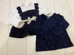 petit main90 ネイビー フリル リボン Tシャツ 2点セット