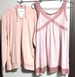 【未使用品】ユニクロ　エアリズムUVカットメッシュパーカXLピンク＆ロングキャミのサムネイル