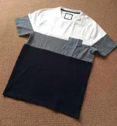 【新品/送料込】M★アメリカ購入DENIM＆FLOWER ボーダー切替Tシャツ★