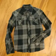 EASTBOY 黒チェック 長袖シャツ柔らかい薄手綿レディース9号