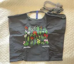 新品　刺繍エコバッグ＆ストラップ　ブラック　黒色　Lサイズ　花柄