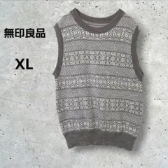 ​無印良品　ニット　ベスト　総柄　XL　ウール100%　良品計画　大きいサイズのサムネイル
