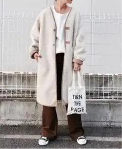 よ*ん様 良品　TODAYFUL ボア　デザインノーカラーコート フリース