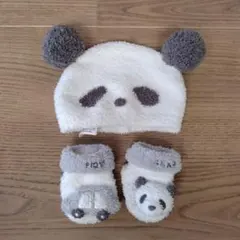 ジェラートピケ パンダデザイン ベビー帽子と靴下セット