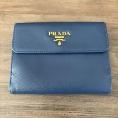 PRADA 二つ折り財布 ネイビー レザー