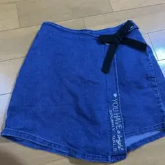デニムブルー リボン付きラップスカート 160