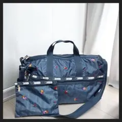 LESPORTSAC ボストンバッグ デニム柄 小花 ネイビー ポーチ付のサムネイル