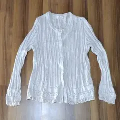 美品！レース編み　カーディガン（M、くすみピンク）